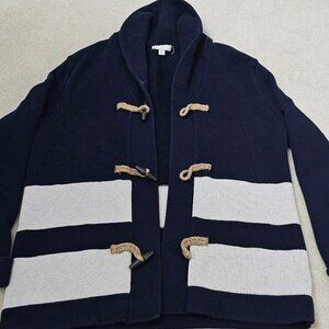 Nautica Navy Blue & White Heritage Toggle Cardigan Sweater Mens Size Medium